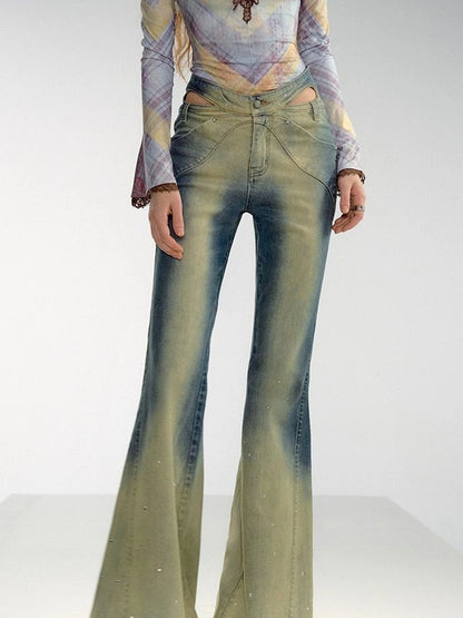 OfAkiva Skeleton Embroidered Washed Jeans With Studs