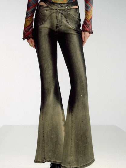 OfAkiva Skeleton Embroidered Washed Jeans With Studs