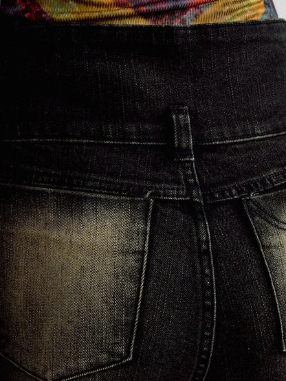 OfAkiva Skeleton Embroidered Washed Jeans With Studs