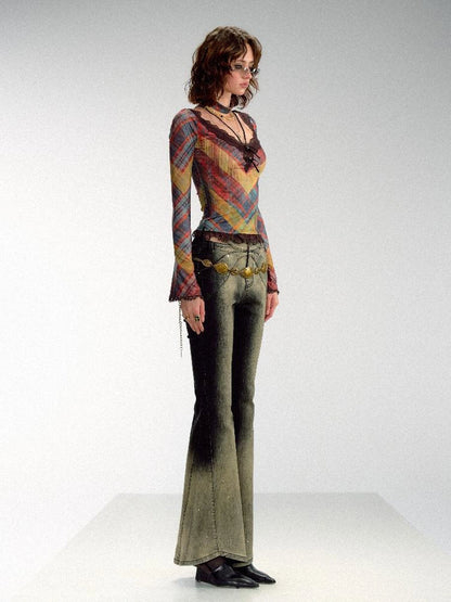 OfAkiva Skeleton Embroidered Washed Jeans With Studs