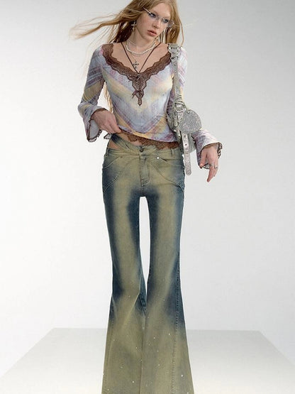 OfAkiva Skeleton Embroidered Washed Jeans With Studs