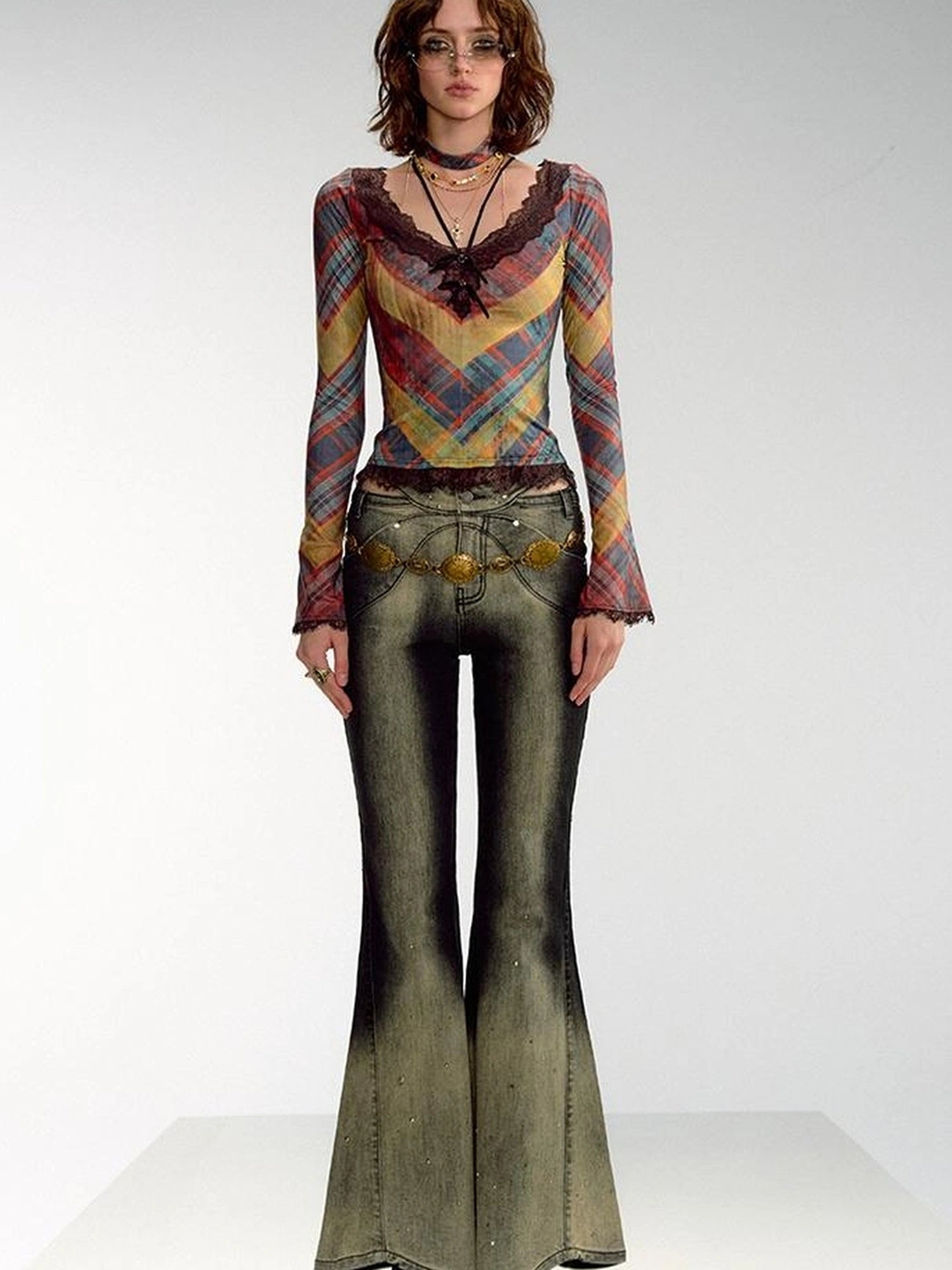 OfAkiva Skeleton Embroidered Washed Jeans With Studs