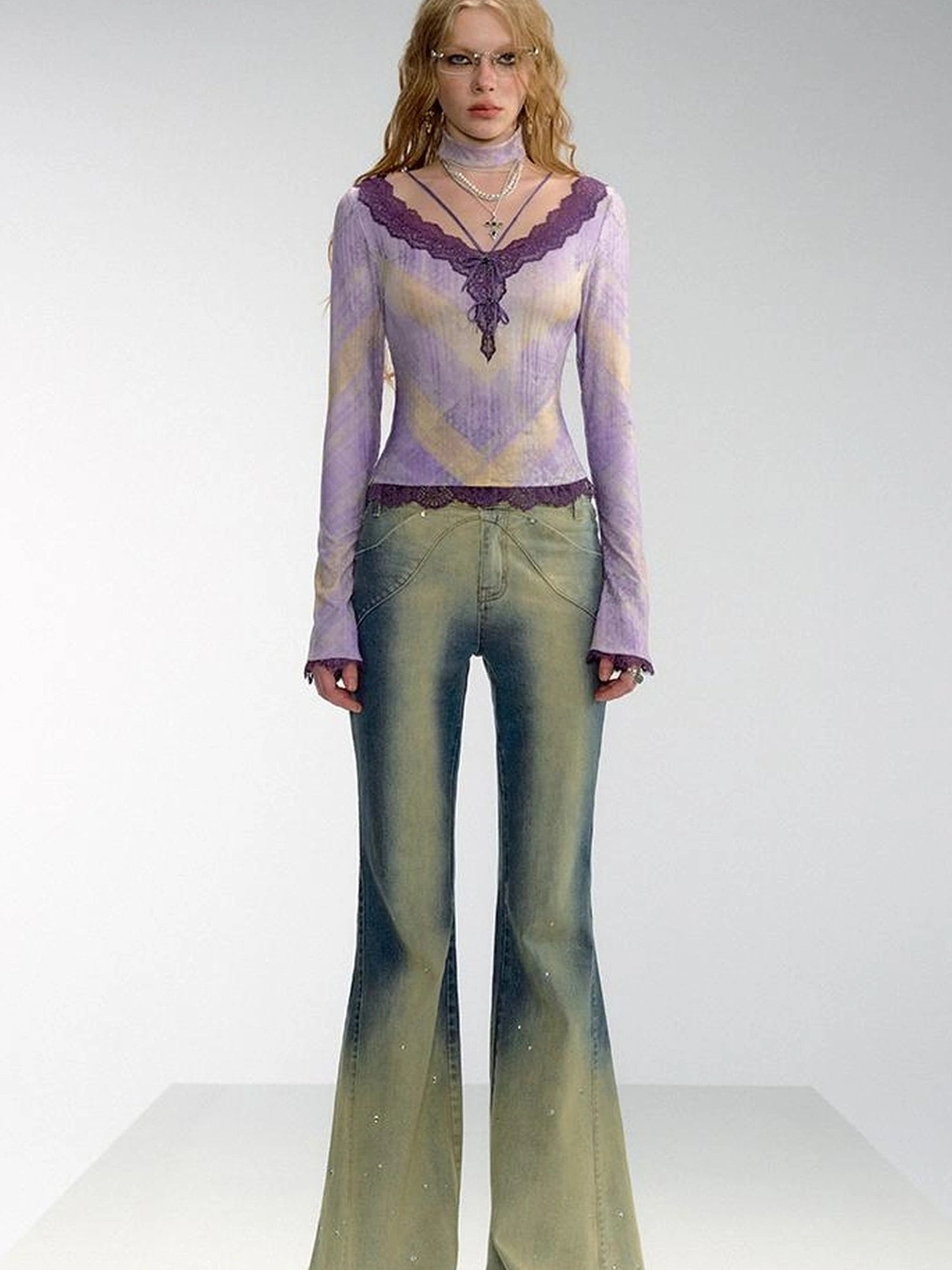 OfAkiva Skeleton Embroidered Washed Jeans With Studs