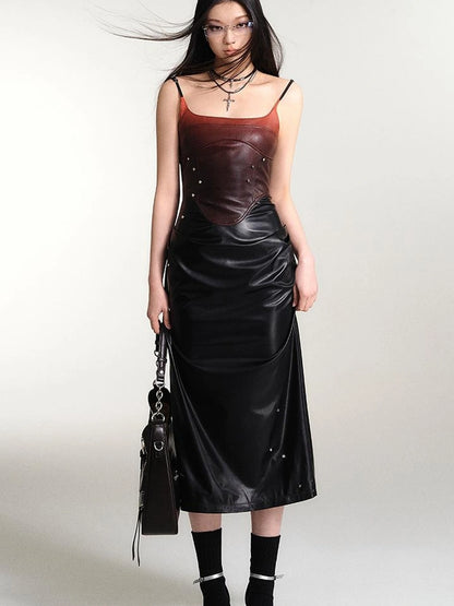 OfAkiva Smoked Gradient Leather Look Slip Dress
