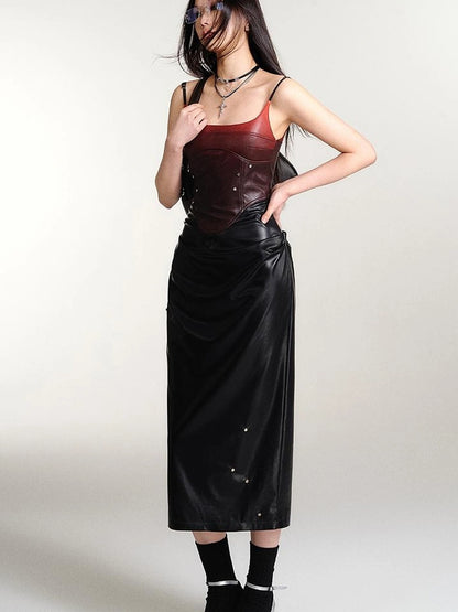 OfAkiva Smoked Gradient Leather Look Slip Dress