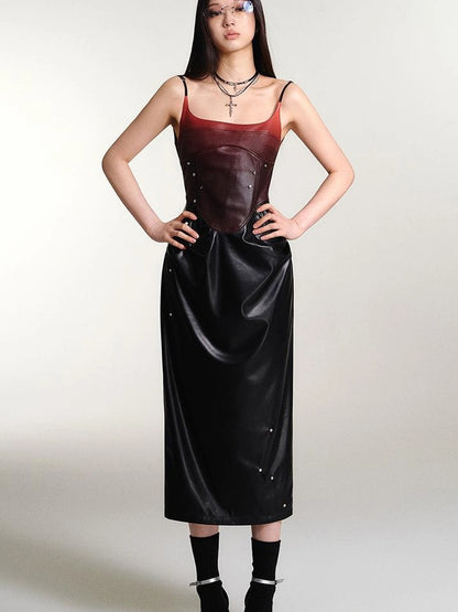 OfAkiva Smoked Gradient Leather Look Slip Dress