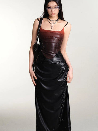 OfAkiva Smoked Gradient Leather Look Slip Dress
