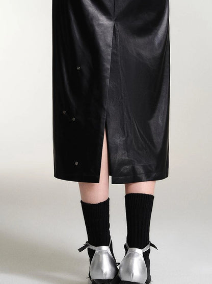 OfAkiva Smoked Gradient Leather Look Slip Dress