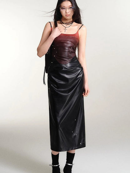 OfAkiva Smoked Gradient Leather Look Slip Dress