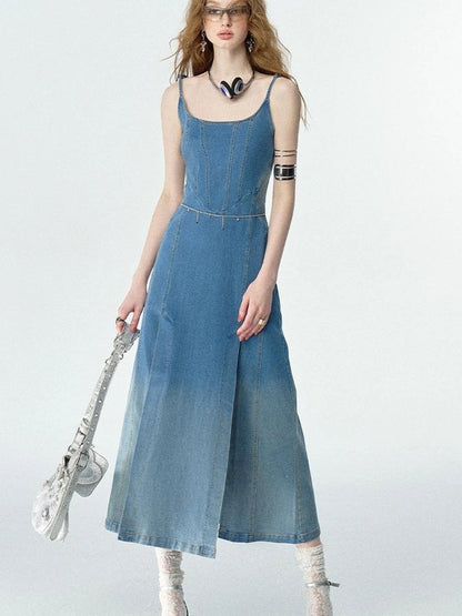 OfAkiva Split Side Denim Slip Dress