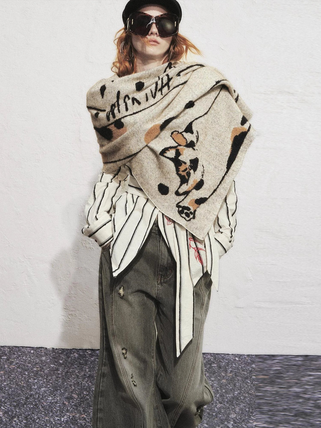 OfAkiva Stretchy Calico Cat Knit Scarf