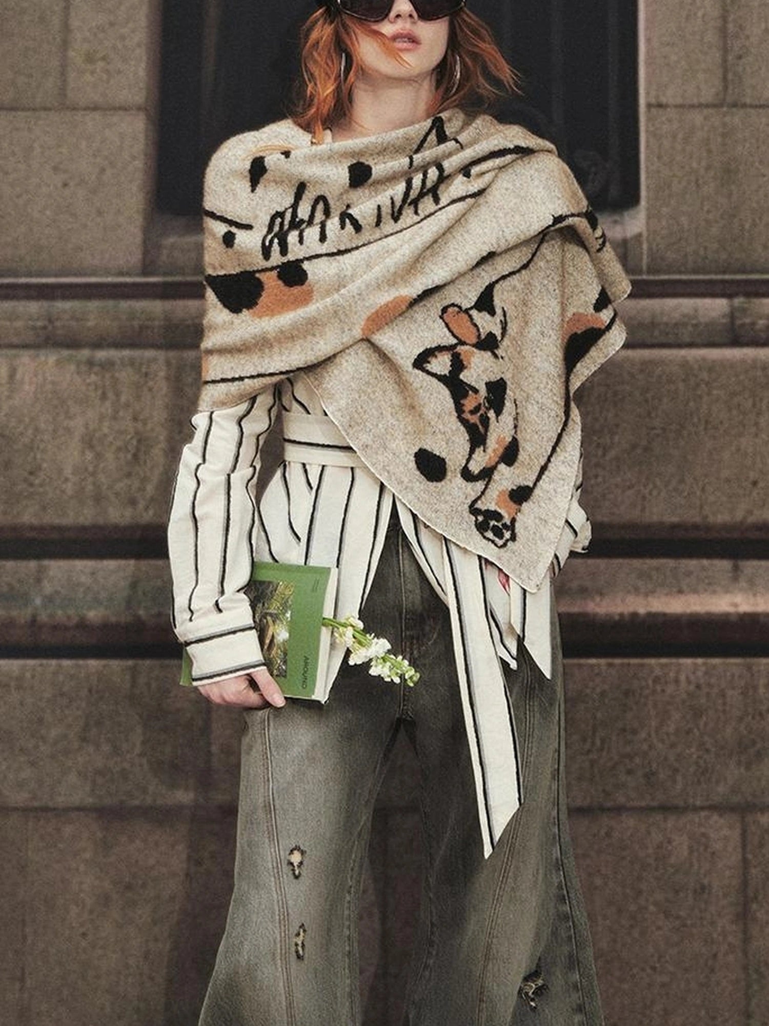 OfAkiva Stretchy Calico Cat Knit Scarf