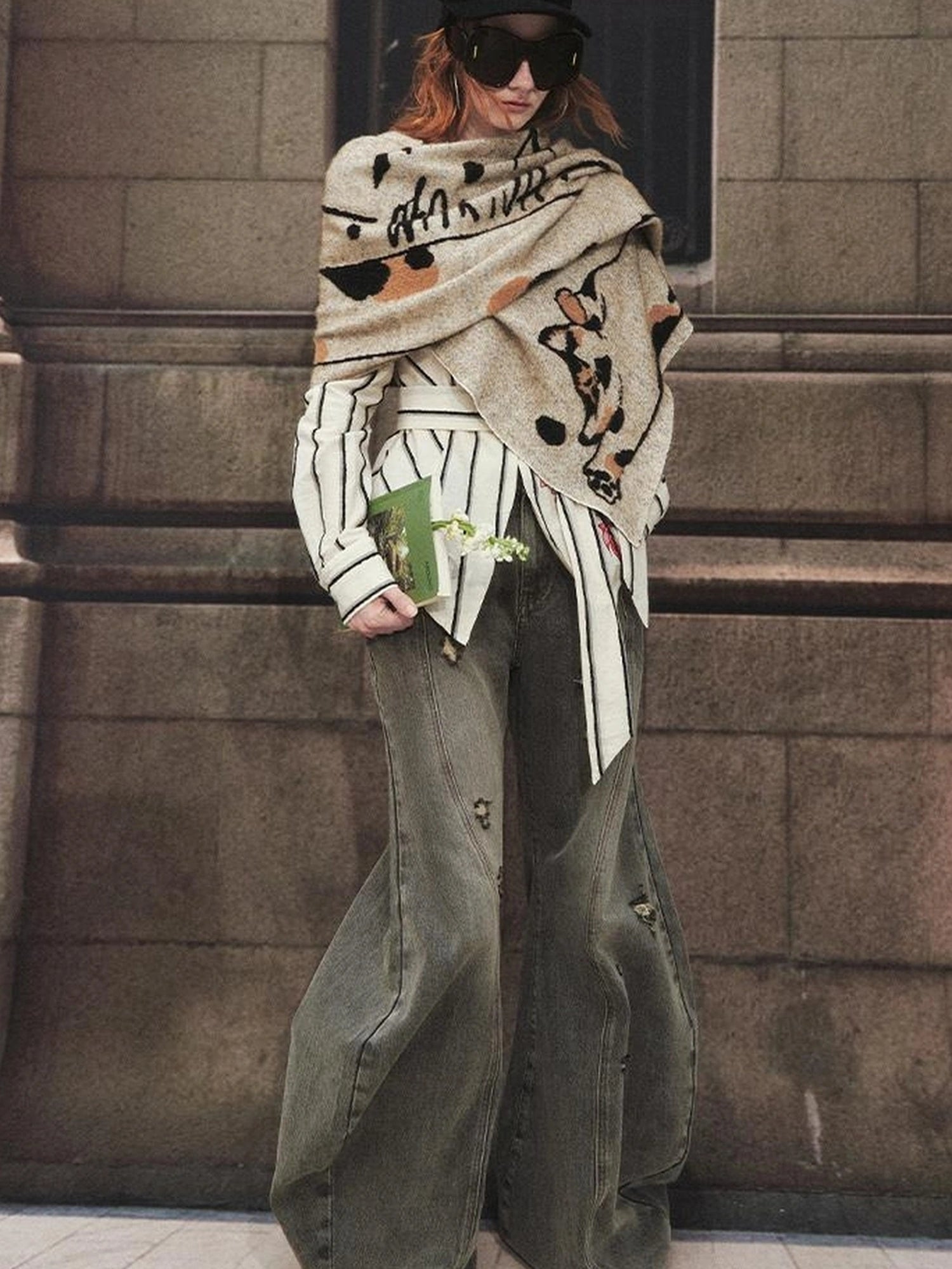 OfAkiva Stretchy Calico Cat Knit Scarf