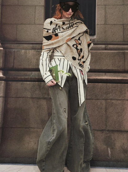 OfAkiva Stretchy Calico Cat Knit Scarf