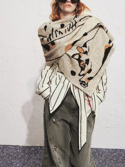 OfAkiva Stretchy Calico Cat Knit Scarf