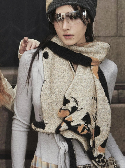 OfAkiva Stretchy Calico Cat Knit Scarf