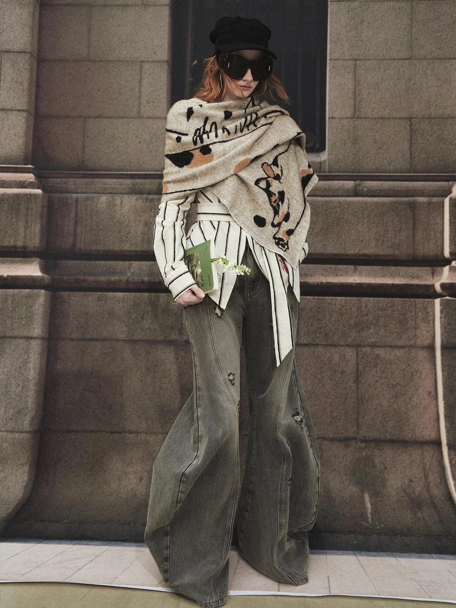 OfAkiva Stretchy Calico Cat Knit Scarf