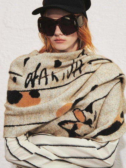 OfAkiva Stretchy Calico Cat Knit Scarf