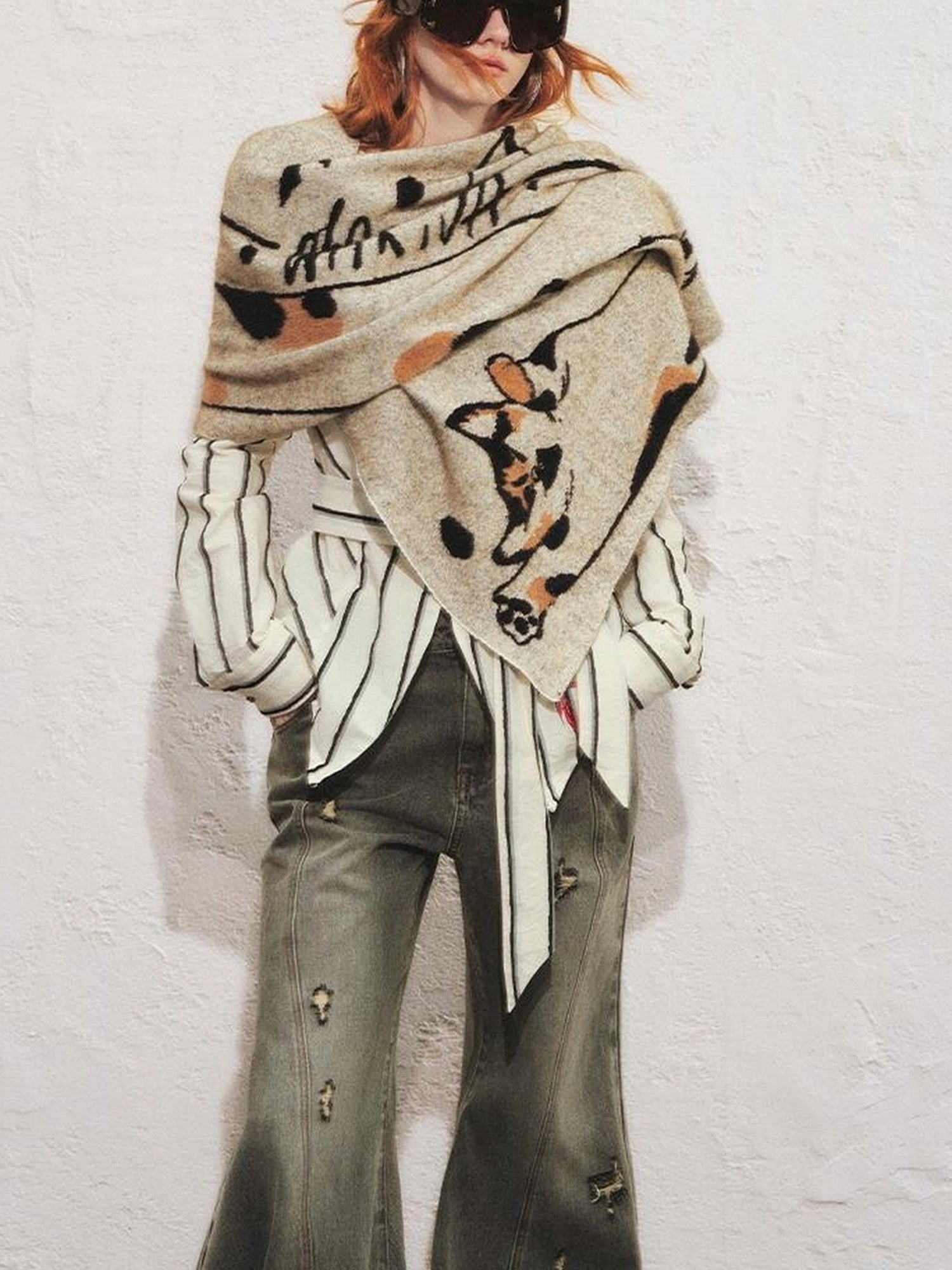 OfAkiva Stretchy Calico Cat Knit Scarf