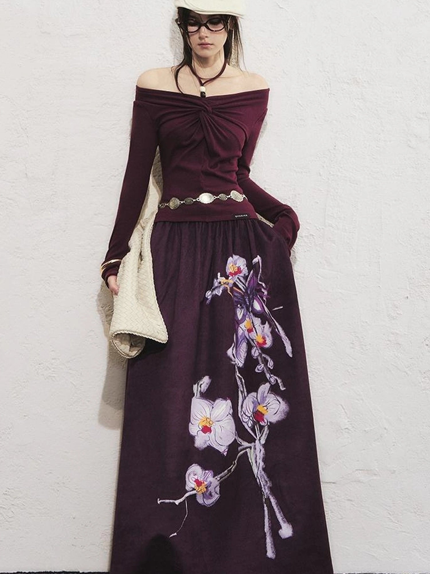 OfAkiva Sunset Love Knot Shoulder Beaded T-shirt