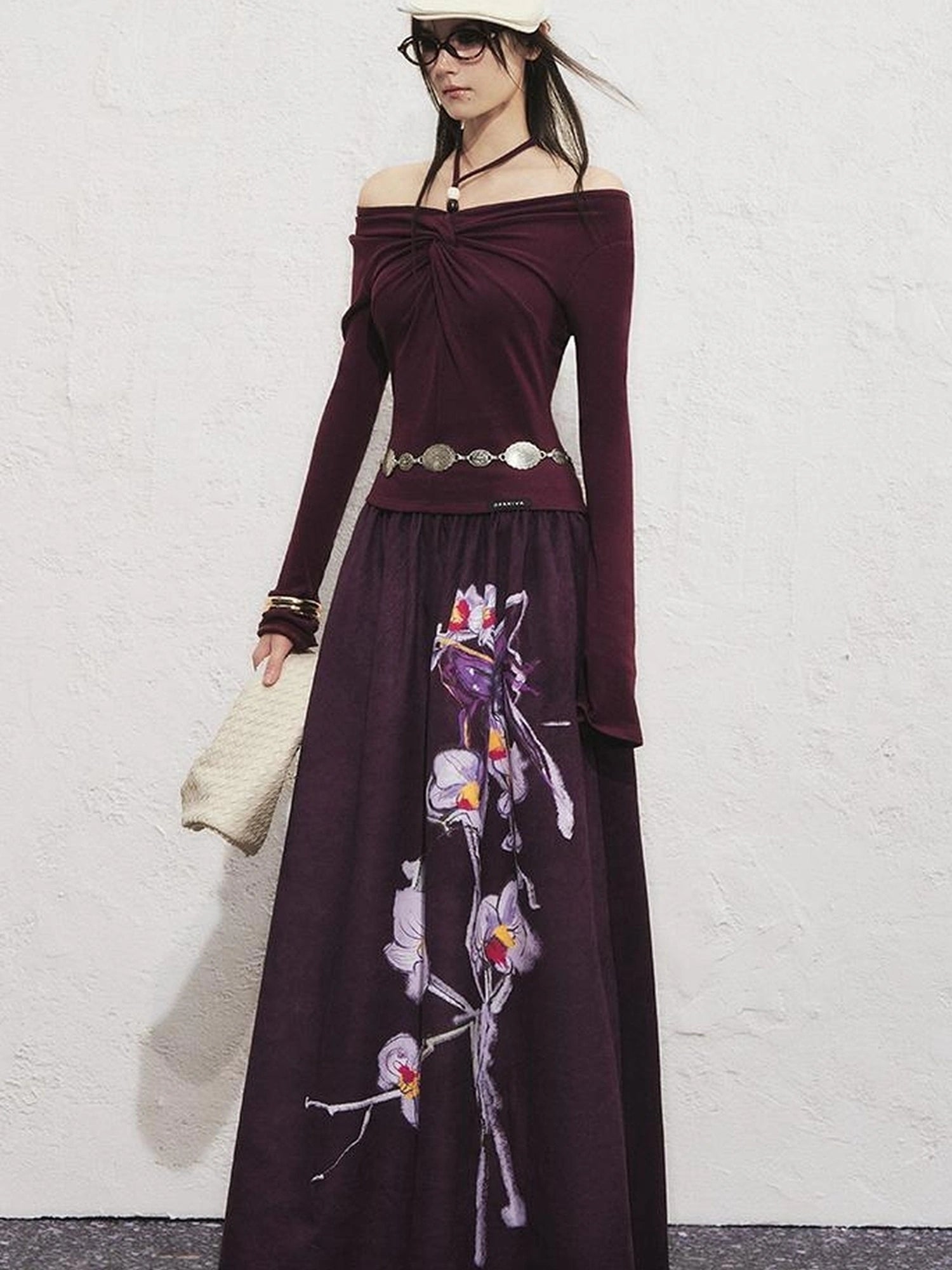 OfAkiva Sunset Love Knot Shoulder Beaded T-shirt