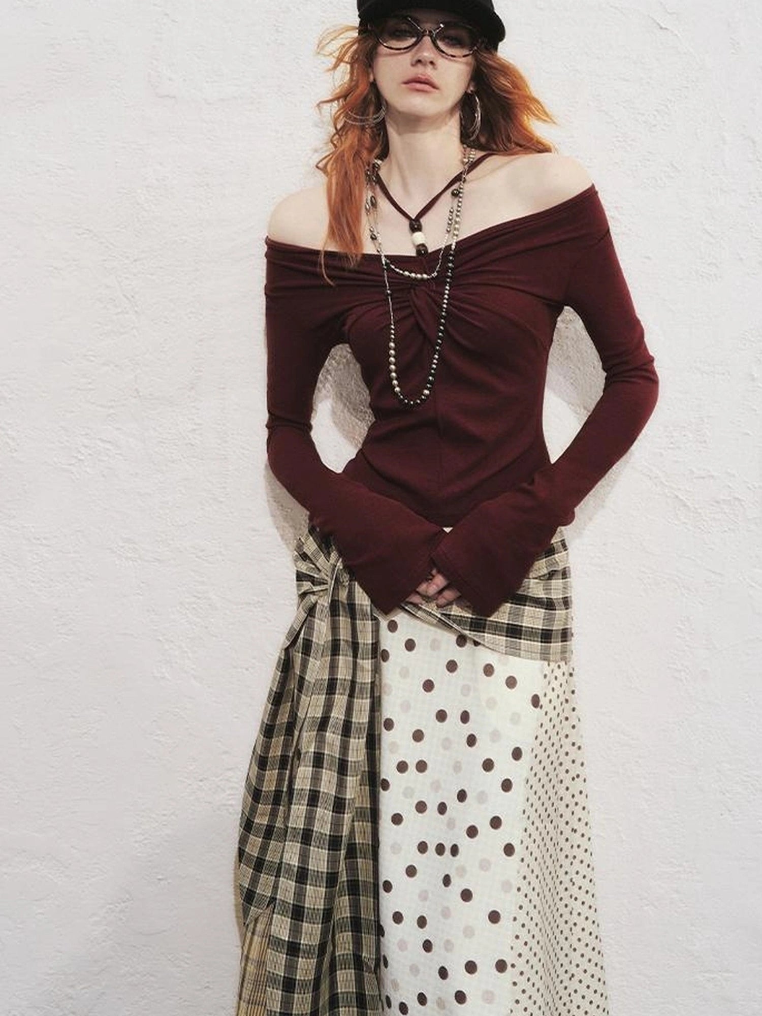 OfAkiva Sunset Love Knot Shoulder Beaded T-shirt