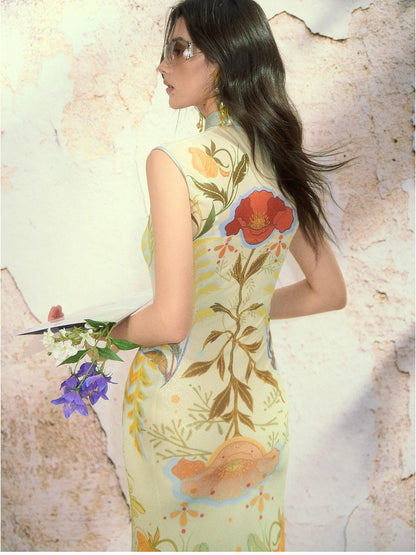 OfAkiva Teal Poppy Print Stand Collar Women&