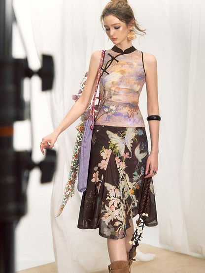 OfAkiva Tiger Eye Butterfly Floral Print Knit Women&