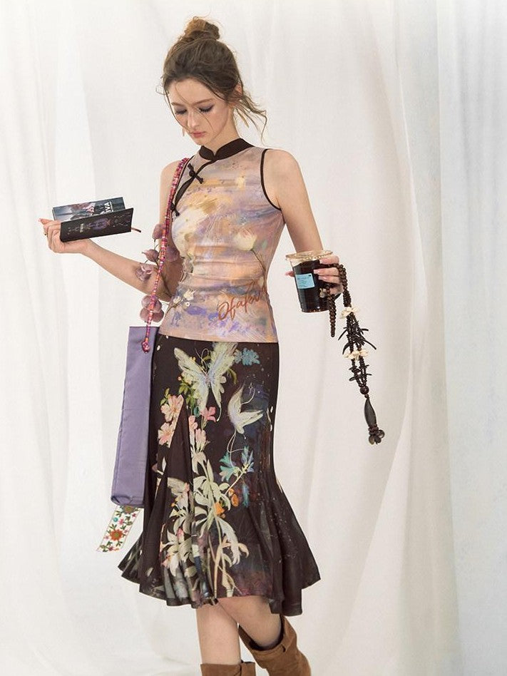OfAkiva Tiger Eye Butterfly Floral Print Knit Women&