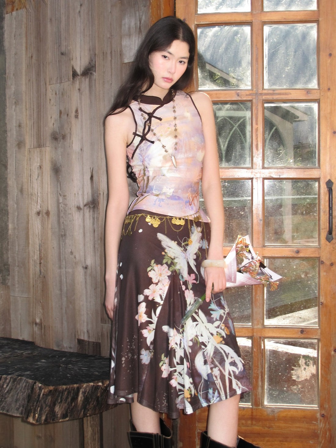 OfAkiva Tiger Eye Butterfly Floral Print Knit Women&