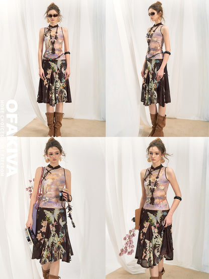 OfAkiva Tiger Eye Butterfly Floral Print Knit Women&