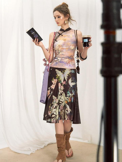 OfAkiva Tiger Eye Butterfly Floral Print Knit Women&