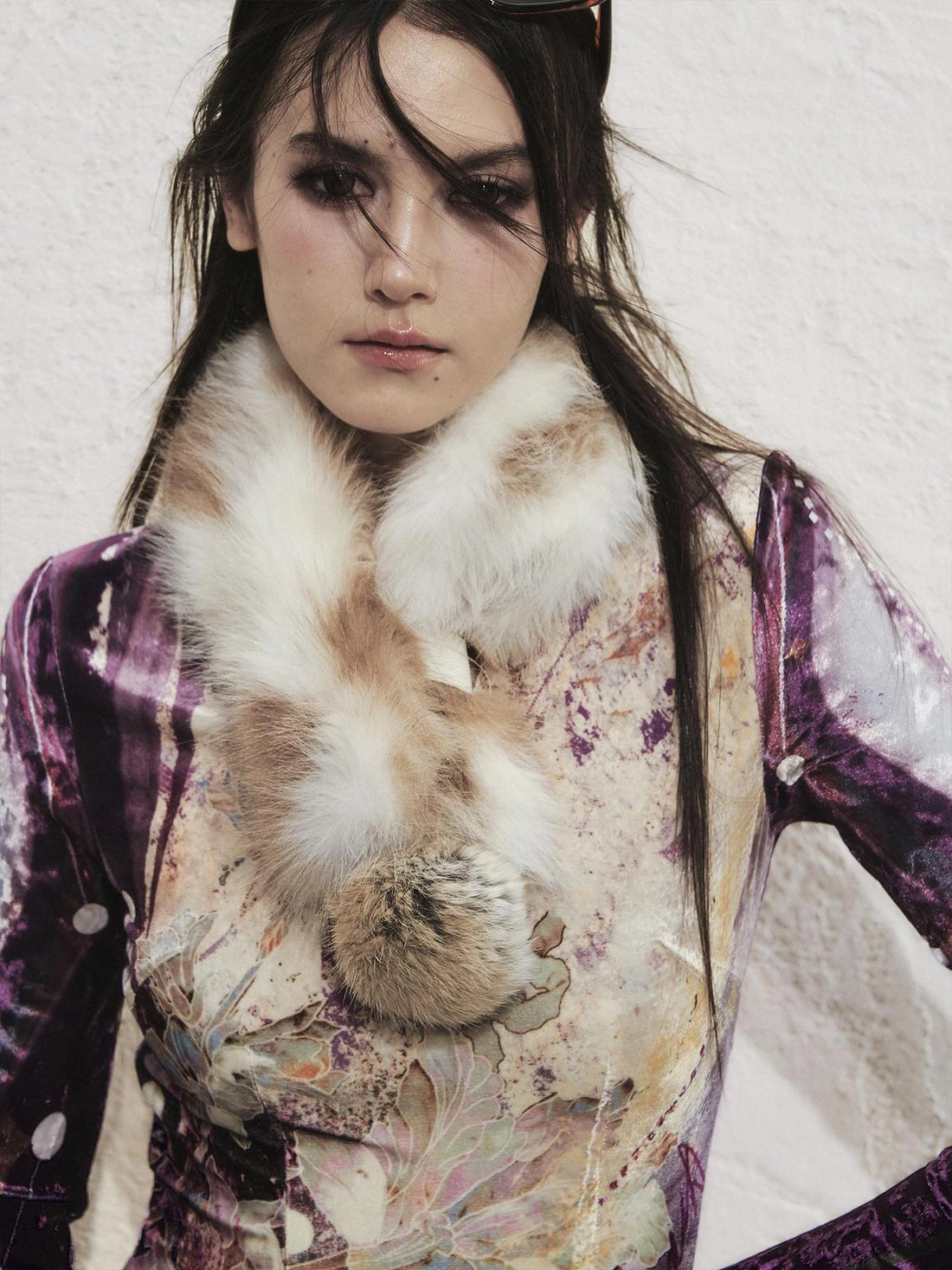 OfAkiva Tri Color White Floral Eco Fur Cat Collar