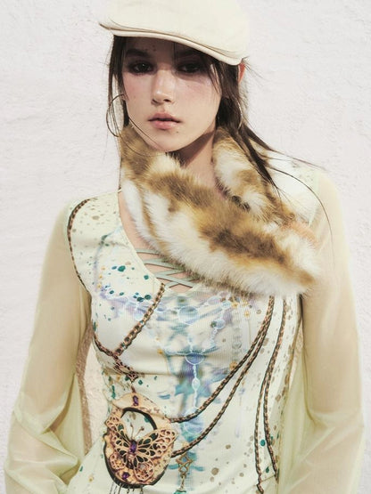 OfAkiva Tri Color White Floral Eco Fur Cat Collar