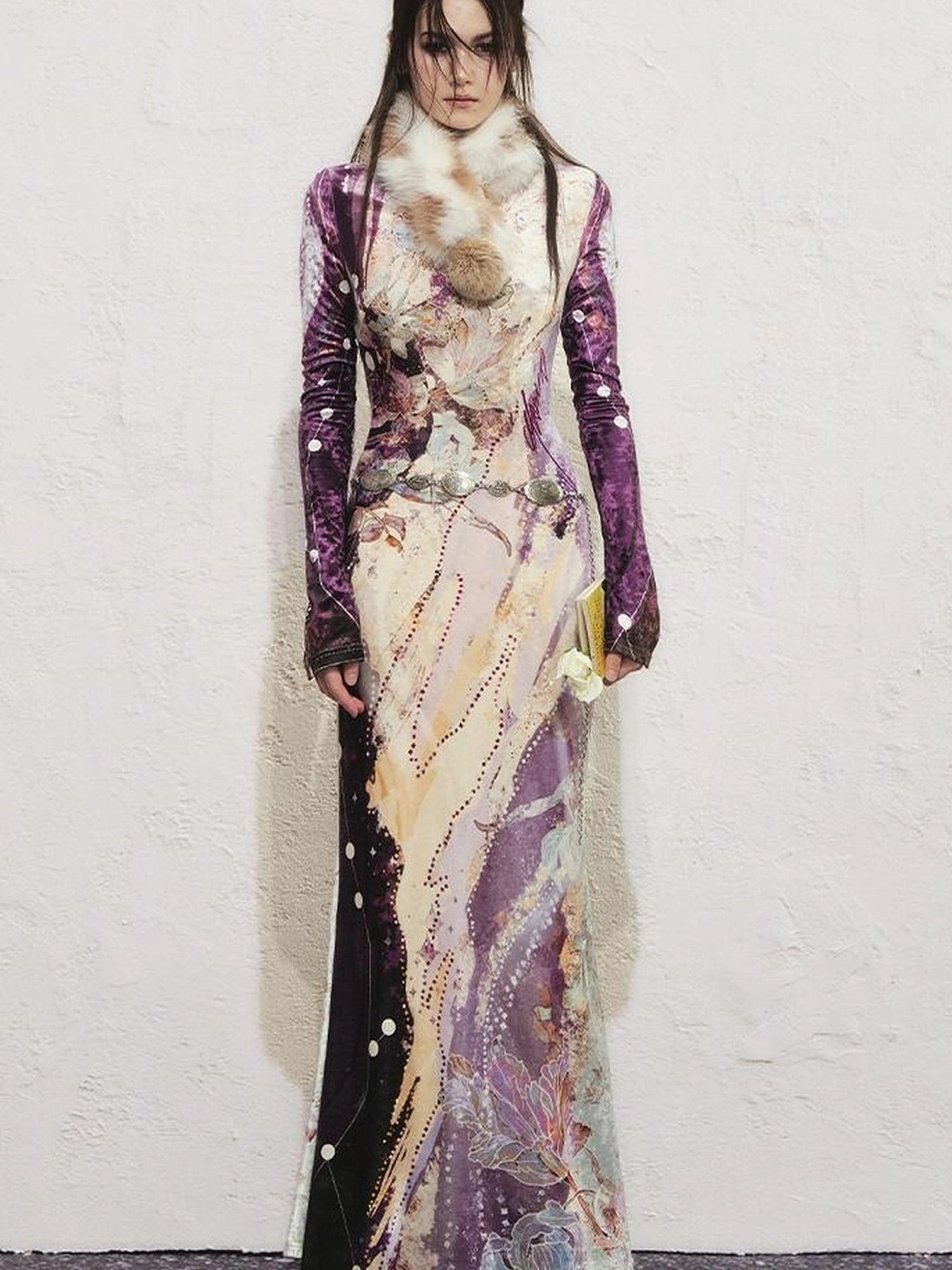 OfAkiva Tri Color White Floral Eco Fur Cat Collar