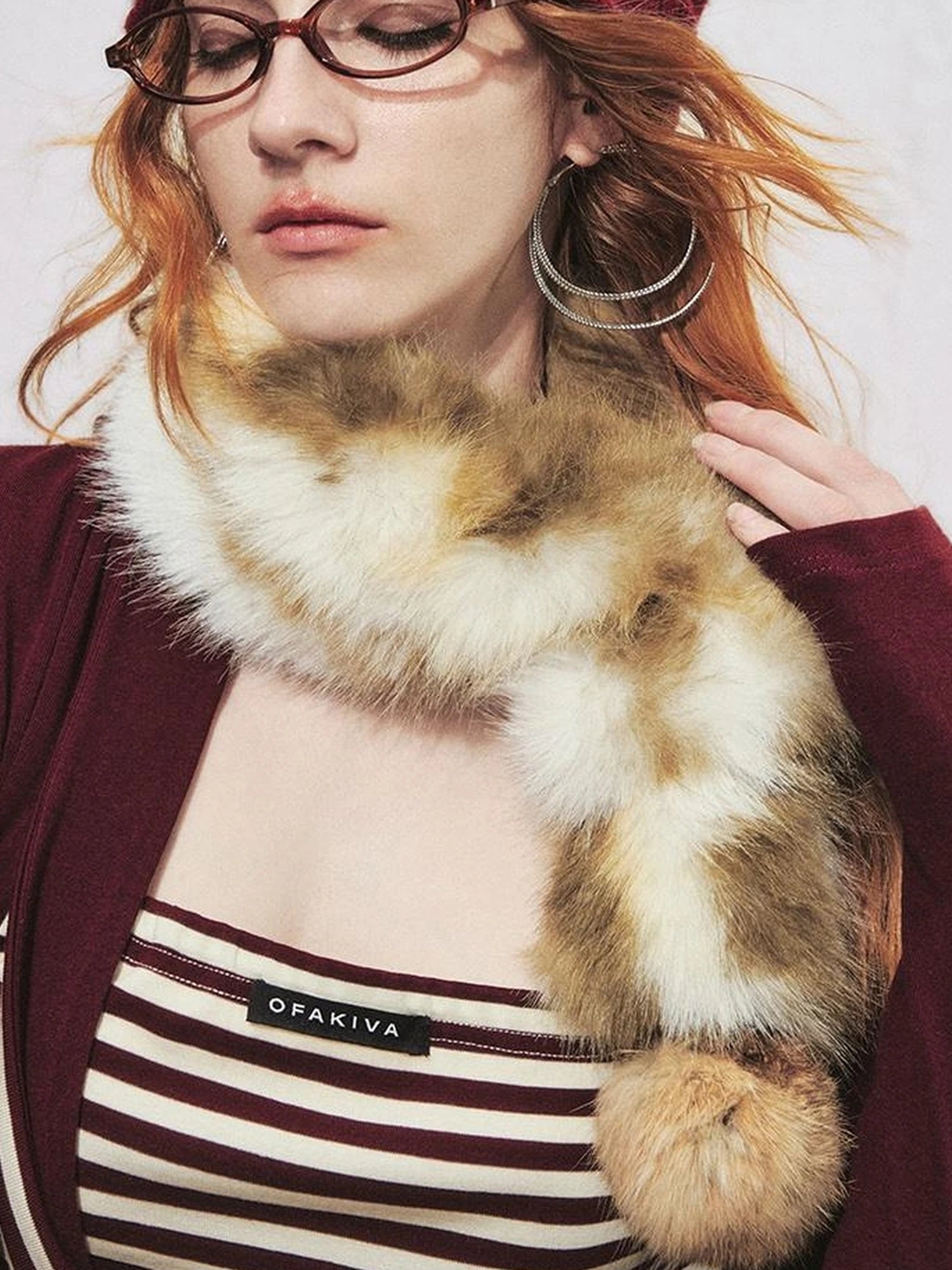 OfAkiva Tri Color White Floral Eco Fur Cat Collar