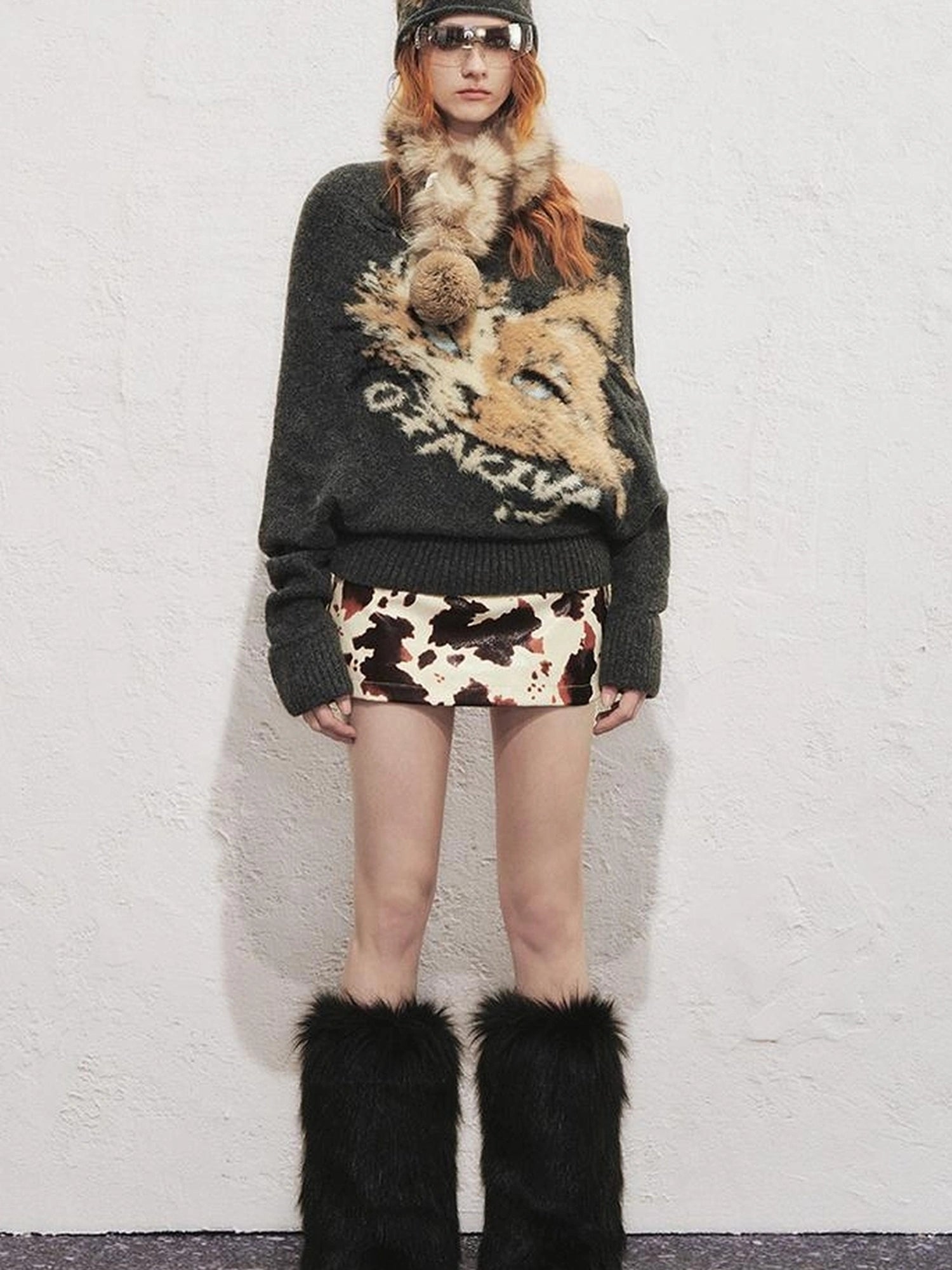 OfAkiva Tri Color White Floral Eco Fur Cat Collar