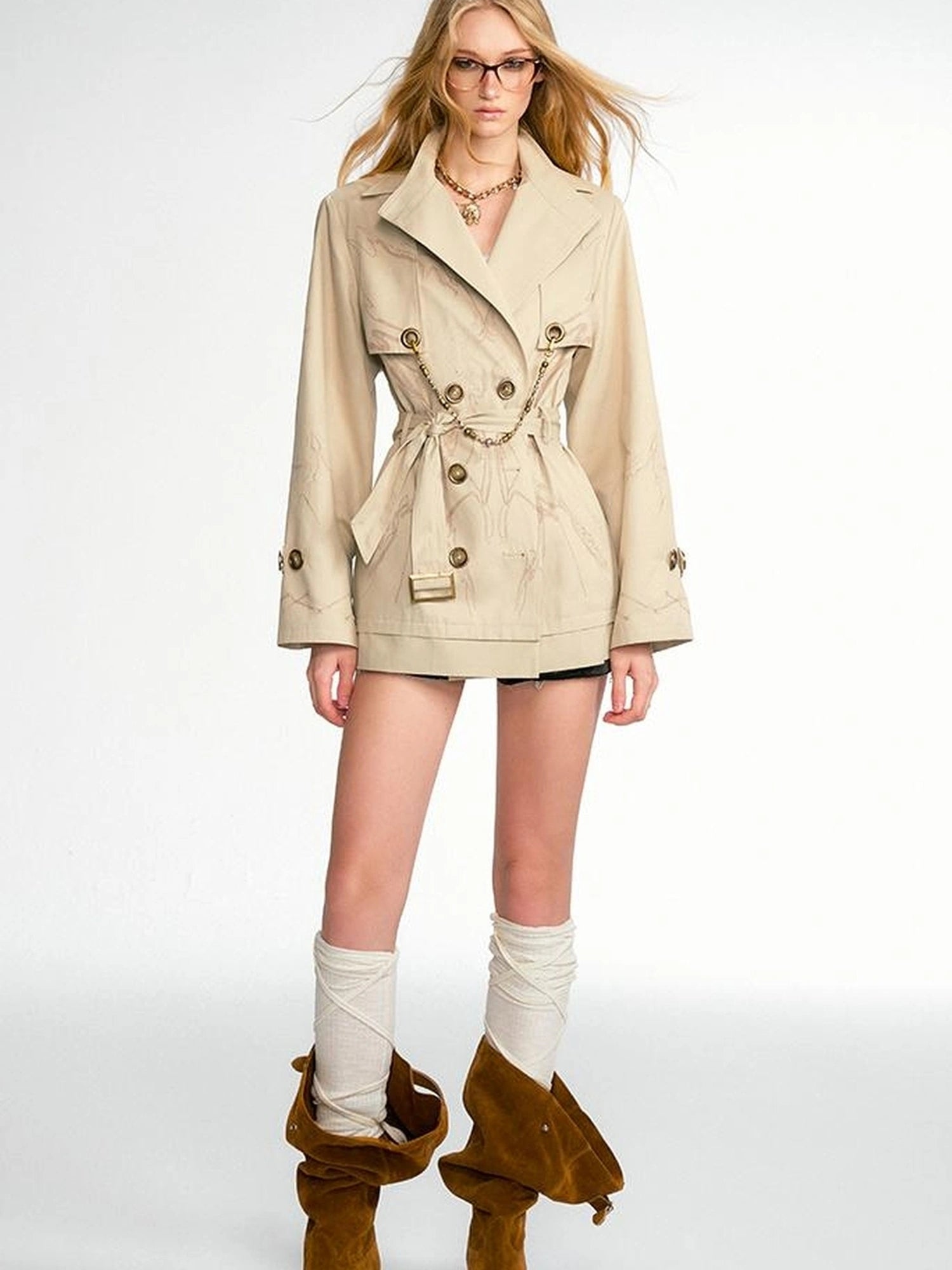 OfAkiva Tuileries Print Trench With Detachable Waist Tie