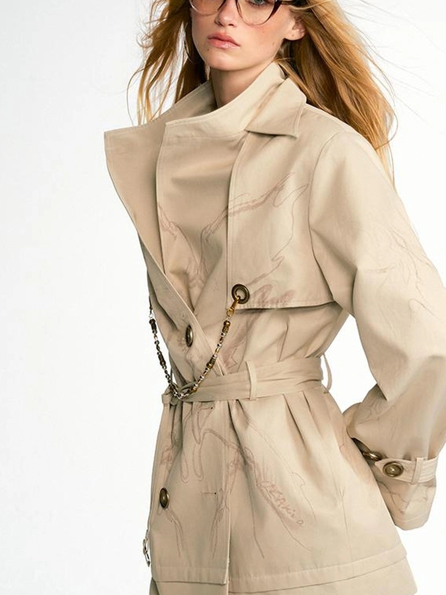 OfAkiva Tuileries Print Trench With Detachable Waist Tie