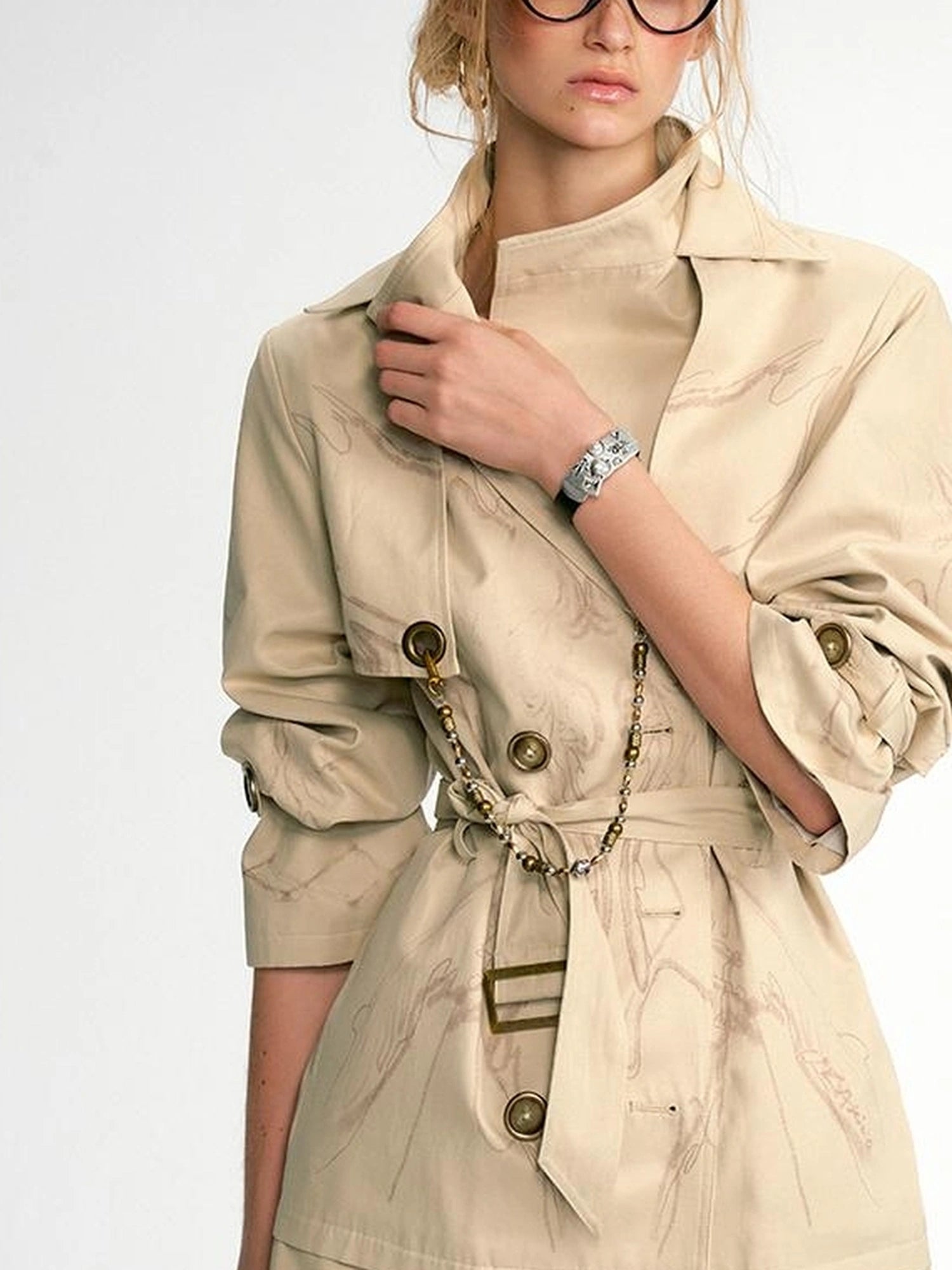 OfAkiva Tuileries Print Trench With Detachable Waist Tie