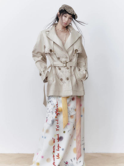 OfAkiva Tuileries Print Trench With Detachable Waist Tie
