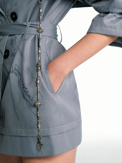 OfAkiva Tuileries Print Trench With Detachable Waist Tie