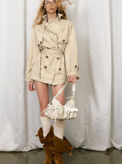 OfAkiva Tuileries Print Trench With Detachable Waist Tie