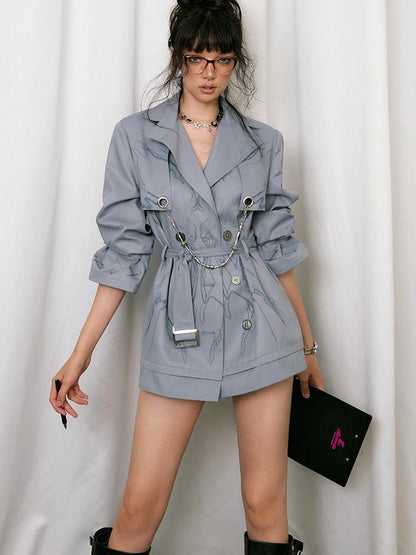 OfAkiva Tuileries Print Trench With Detachable Waist Tie