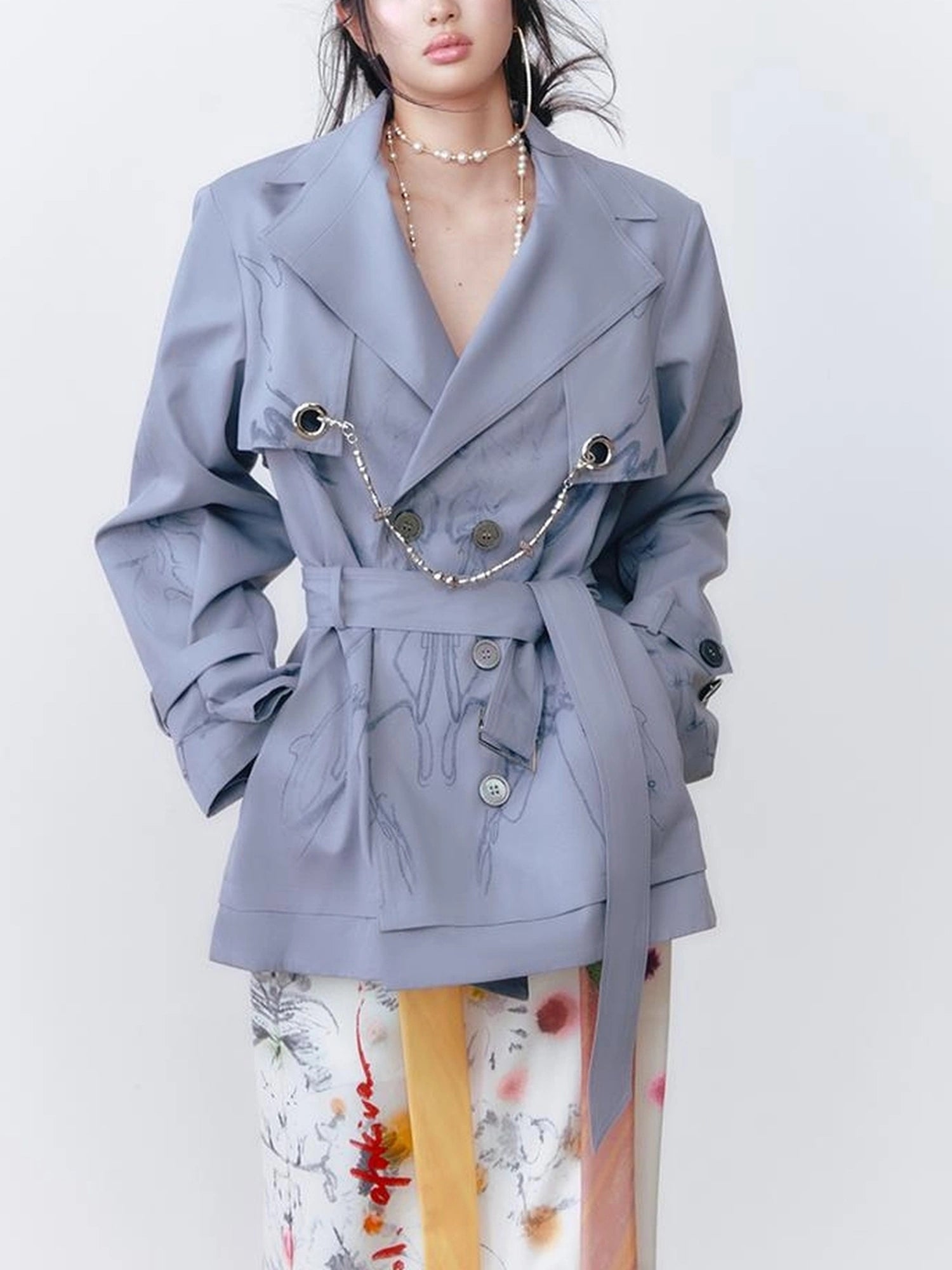 OfAkiva Tuileries Print Trench With Detachable Waist Tie