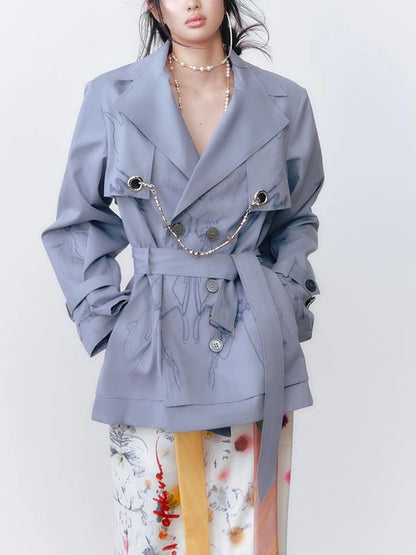 OfAkiva Tuileries Print Trench With Detachable Waist Tie