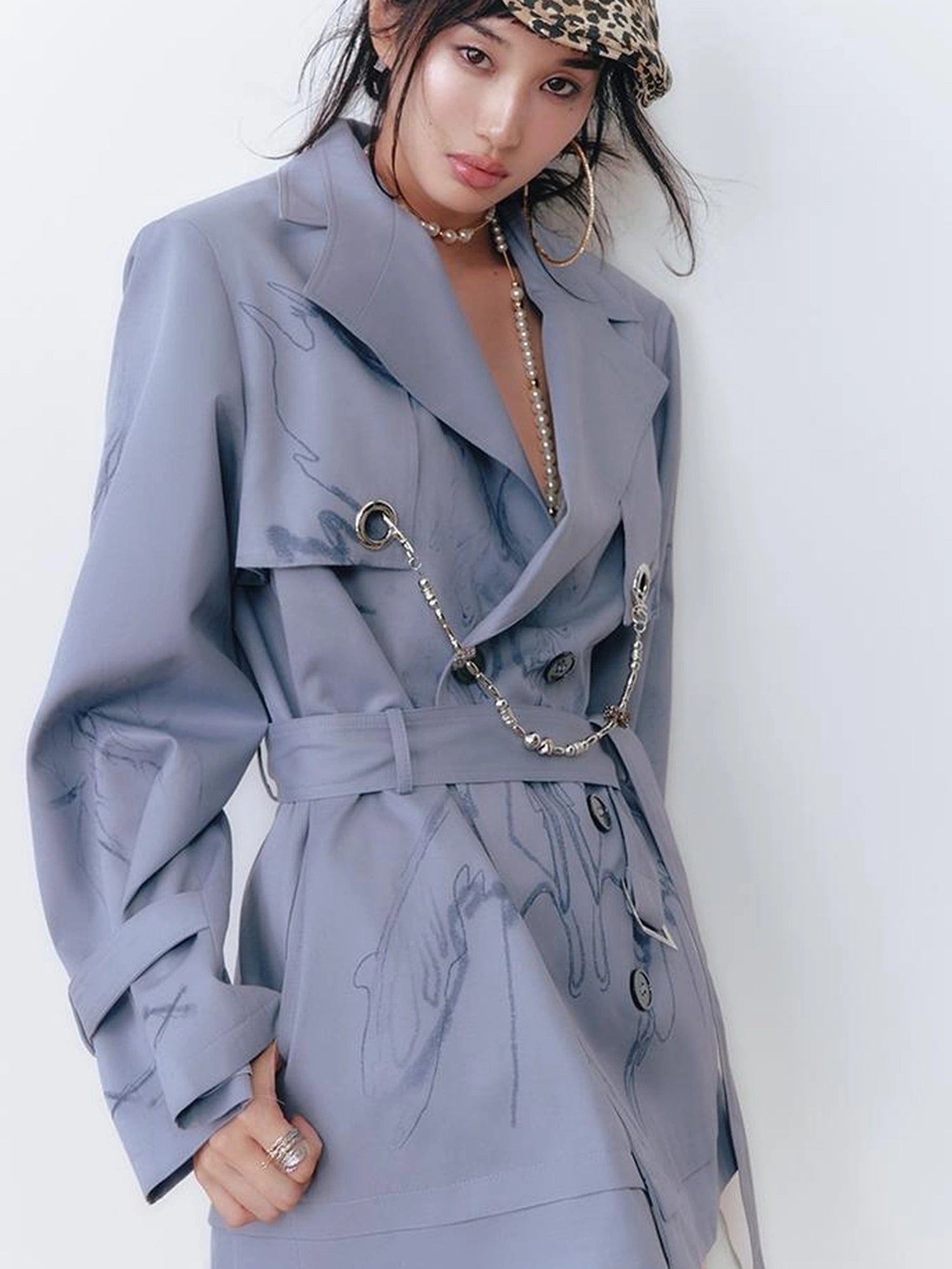 OfAkiva Tuileries Print Trench With Detachable Waist Tie