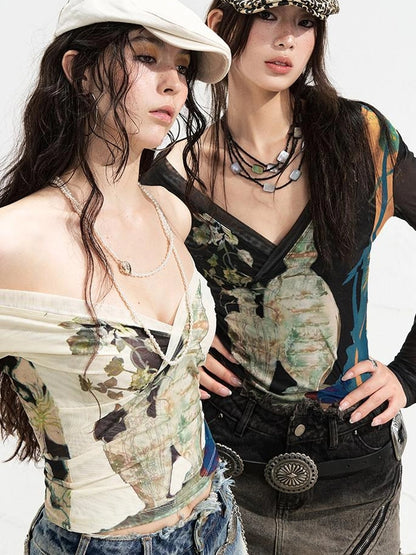 OfAkiva Turandot V-neck Floral Split Tee