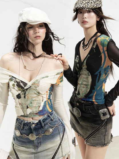 OfAkiva Turandot V-neck Floral Split Tee