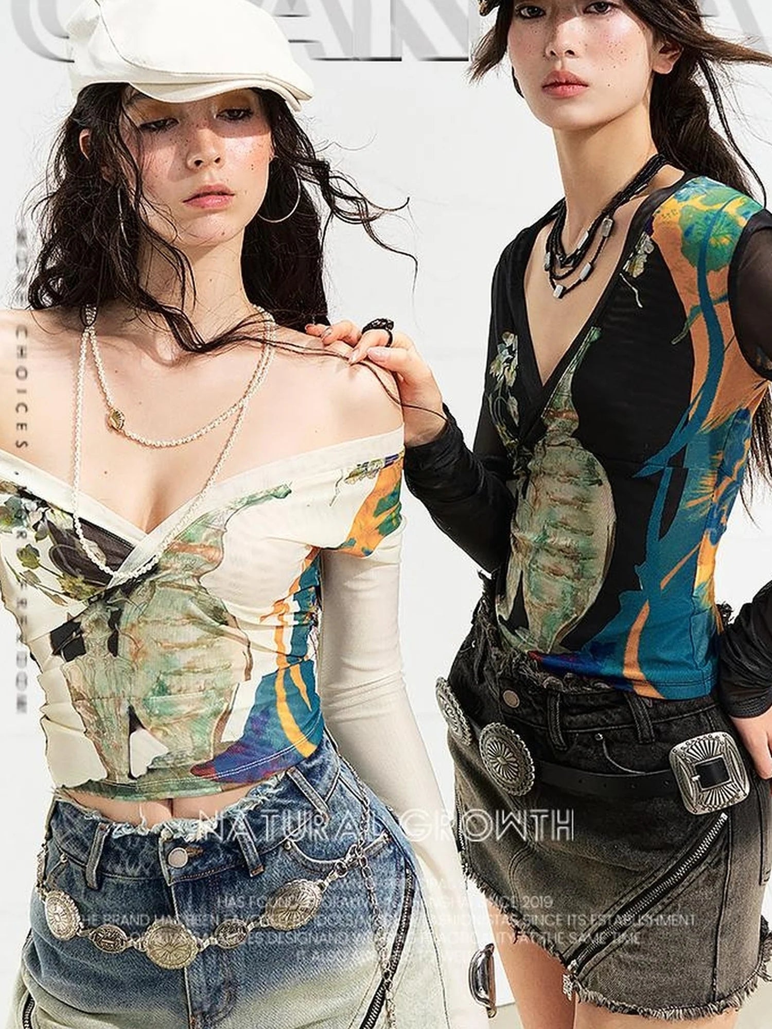 OfAkiva Turandot V-neck Floral Split Tee